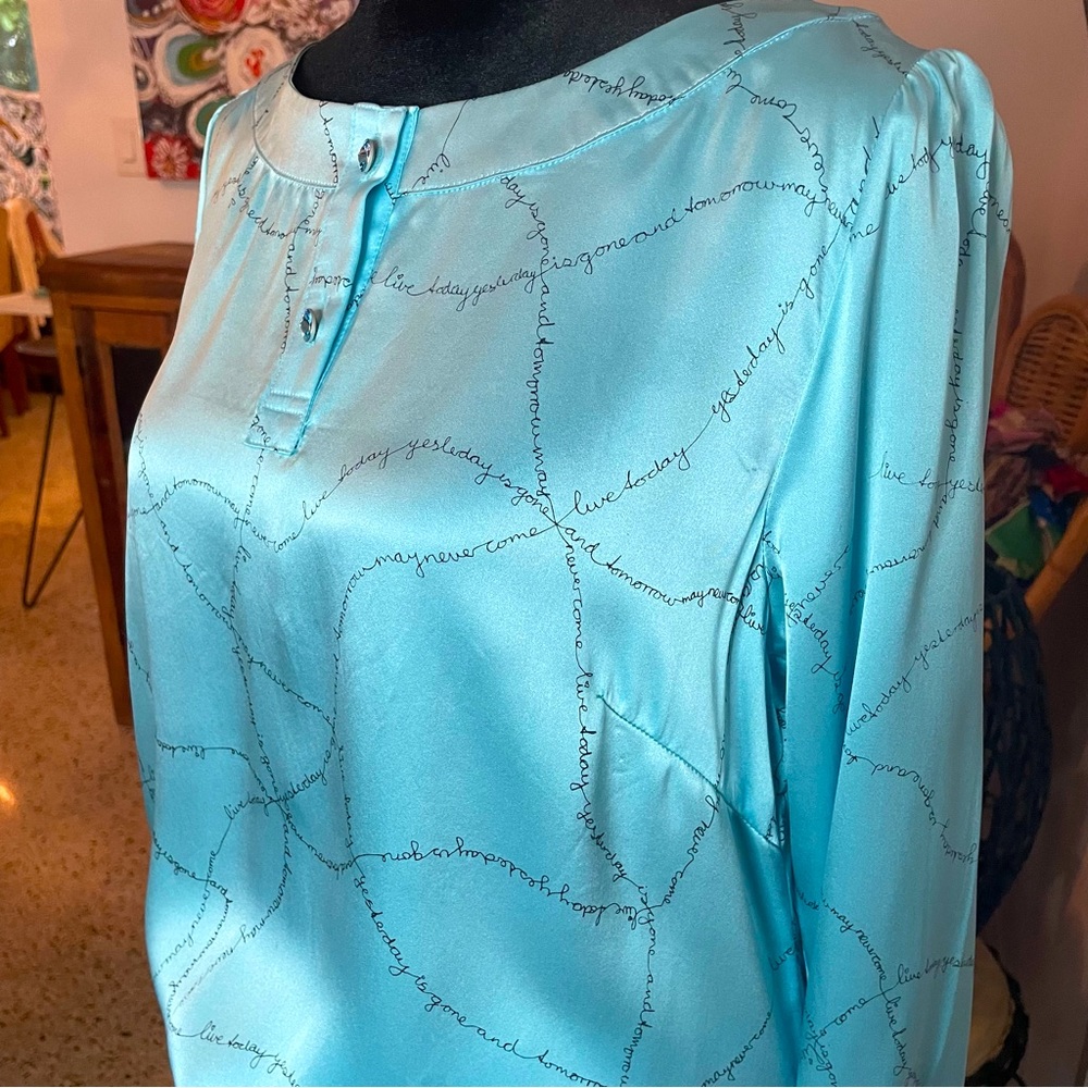 CHARLOTTE SPARRE Night Lounge Dress! Powder Blue Print! Drawstring Waist. Large - Picture 5 of 15